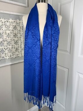 Royal blue damask print shawl/scarf
